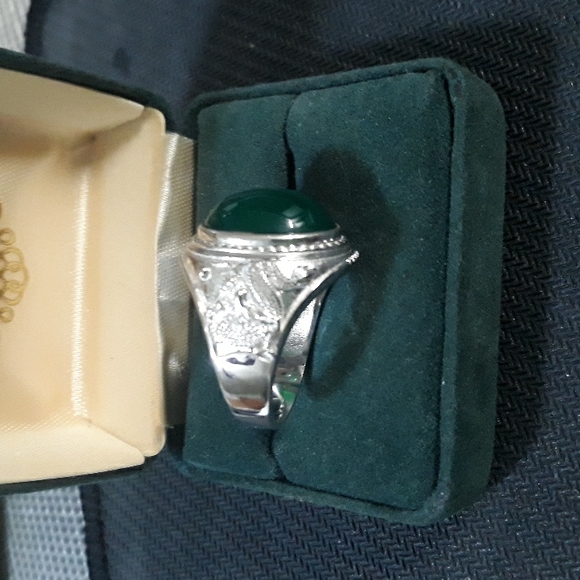 Sterling Silver Green Jade with Dragon Men's Ring sz 9 (Large) - Picture 2 of 8